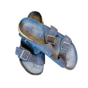 242 - Birkenstock Arizona Women 10 Men 8 Soft Footbed Suede Sandals Navy Tonal